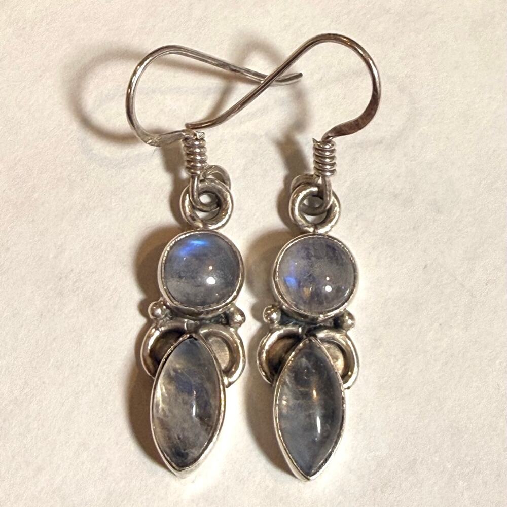 925 Sterling Silver Moonstone Cabs Drop Earrings Silver 1.5 in